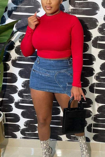 Versatile Red Long Sleeve Top and Skirt