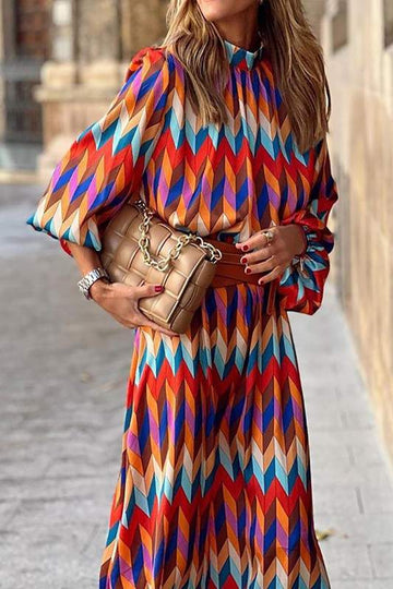 3 4 SLEEVES VINTAGE PRINT MIDI DRESS - Missyess