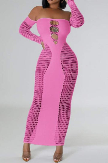 OFF SHOULDER MESH LONG DRESS