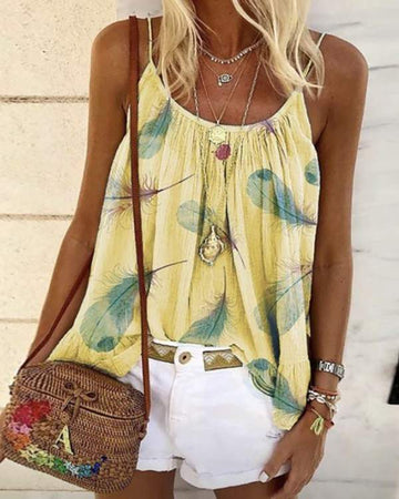 Spaghetti Strap Feather Print Top