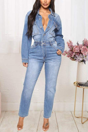 DENIM LONG SLEEVE JUMPSUITS