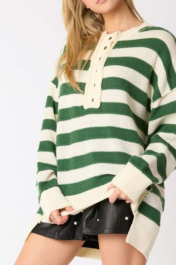 STRIPED BUTTON SWEATER