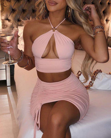 Halter Neck Crop Top & Mini Skirt Set