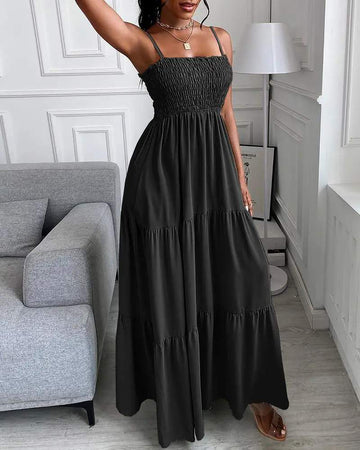 SHIRRING DETAIL RUCHED CASUAL MAXI DRESS