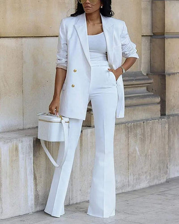 LONG SLEEVE DOUBLE BREASTED BLAZER WORK PANTS SET