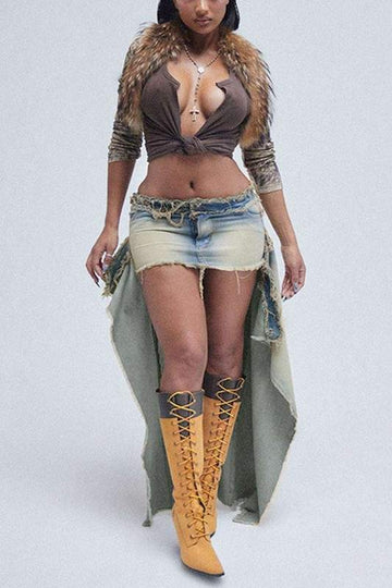 Fashion-Forward: Distressed Denim Two-Piece