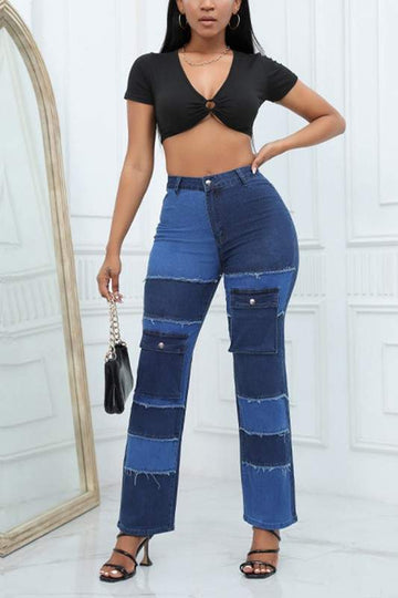 TWO TONE PATCHED JEAN
