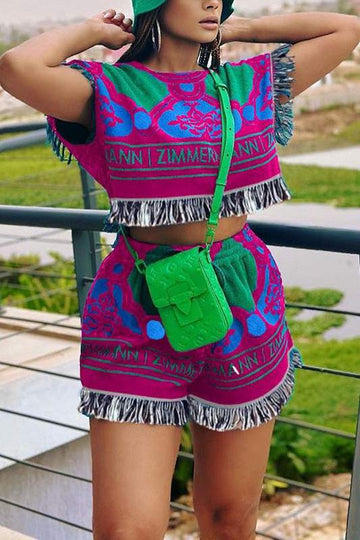 GRAPHIC CROP AND SHORTS SET