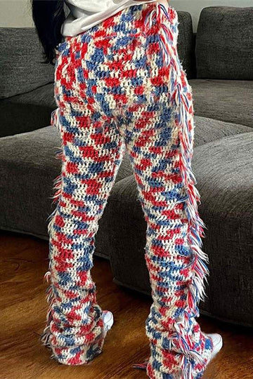 CHECKERED KNITTED PANTS