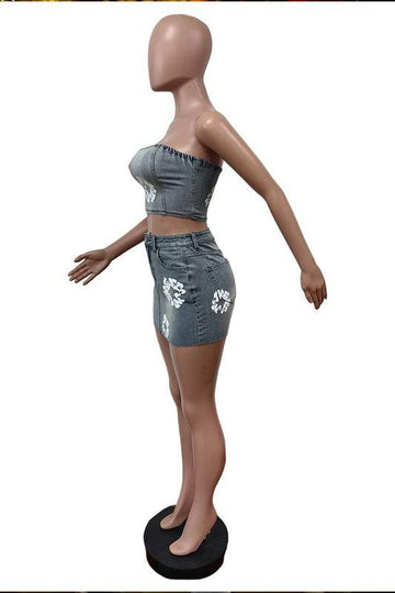 BANDEAU TOP PATCHWORK SKIRT SET