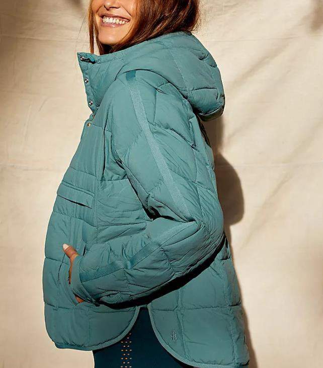 SOLID COLOR HOODED COTTON PADDED FOLDABLE PADDED PULLOVER POCKET LONG SLEEVE COAT FOR WOMEN