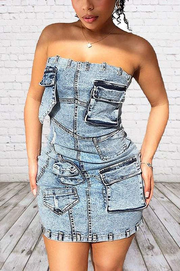 STRAPLESS DENIM MINI DRESS