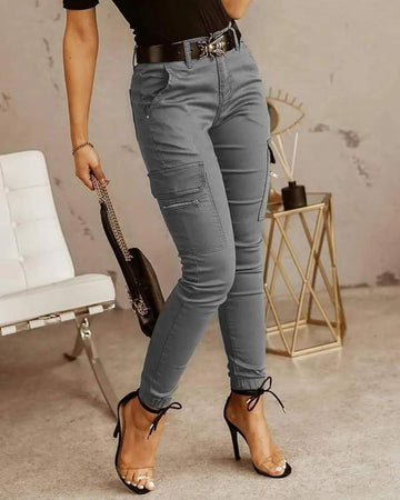 ZIPPER POCKET DESIGN CASUAL PANTS WITHOUT BELT