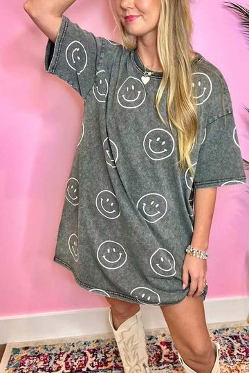 PRINTED ROUND NECK MINI DRESS