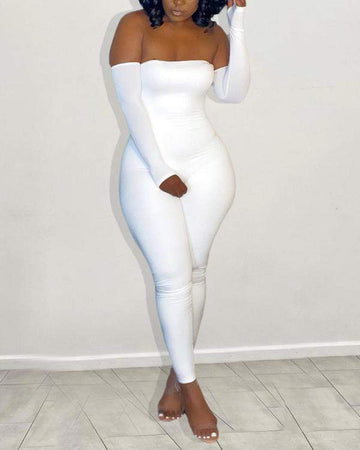Long Sleeve Skinny Bandeau Jumpsuit