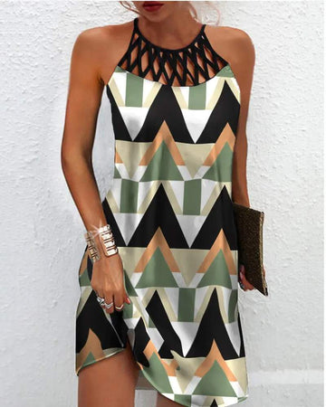 Geometric Print Dress, Lightweight Casual Dress