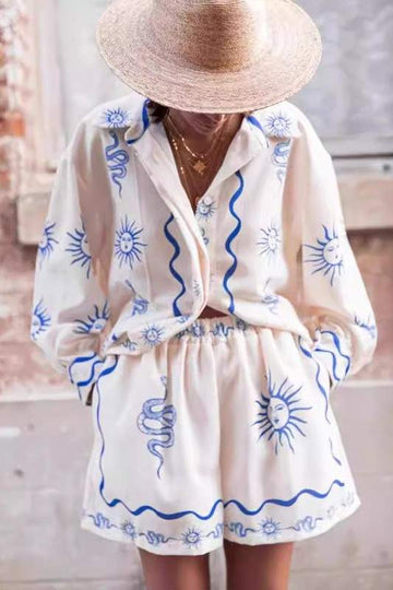 PRINTED LONG SLEEVES SHORTS SET