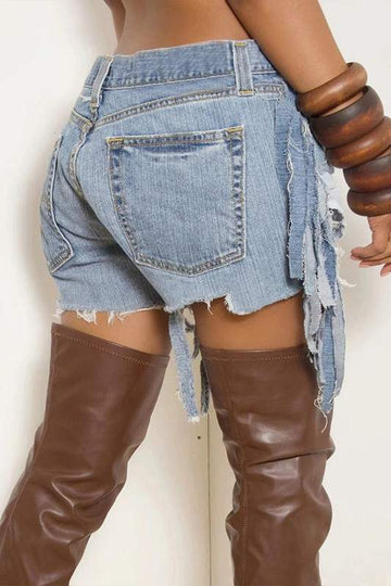 RIPPED CUTOUT DENIM SHORTS
