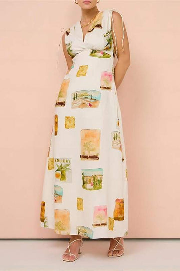 GRAPHIC V NECK MAXI DRESS