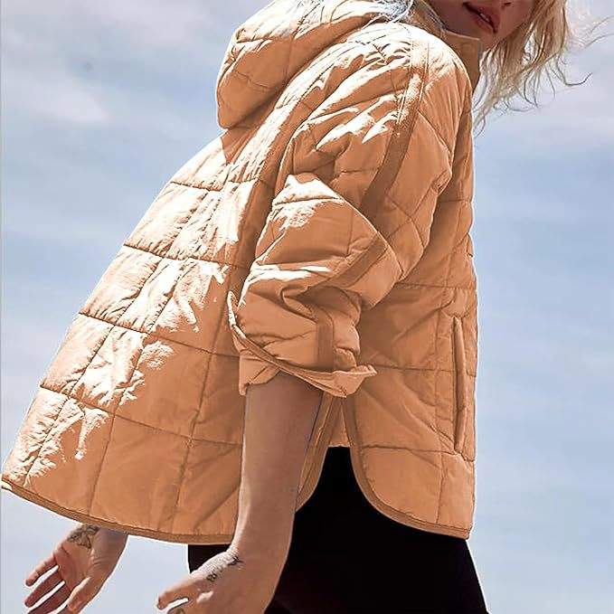 SOLID COLOR HOODED COTTON PADDED FOLDABLE PADDED PULLOVER POCKET LONG SLEEVE COAT FOR WOMEN