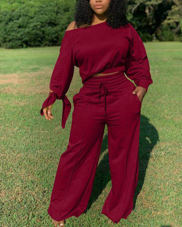 Stylish Loungewear: Wide-Leg Pants, Off-Shoulder Top