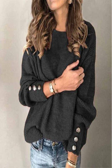 SOLID SLEEVE BUTTON CASUAL SWEATER