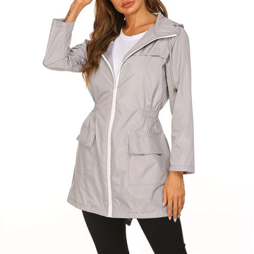 OUTDOOR JACKET WAIST TIGHT HOODED LIGHTWEIGHT RAIN PROOF RAINCOAT JACKET