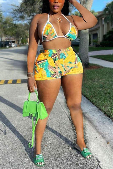 FLORAL BIKINI AND SHORTS SET