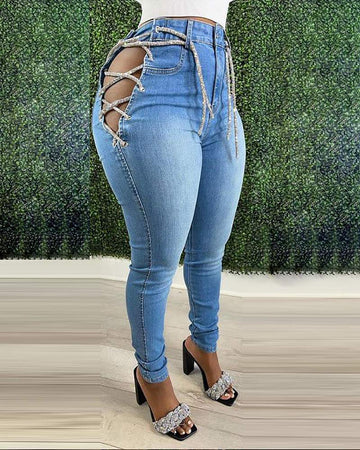 Sleek High-Waisted Denim with Unique Design