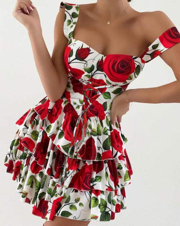Cute Floral Dress for Women, Off-Shoulder Style