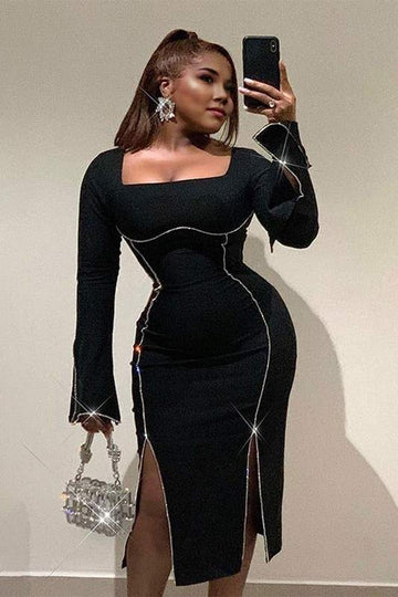 RHINESTONES MIDI LONG DRESS