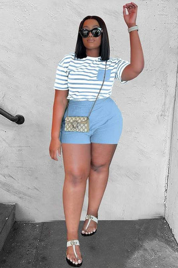 STRIPE T SHIRT AND SHORTS SET