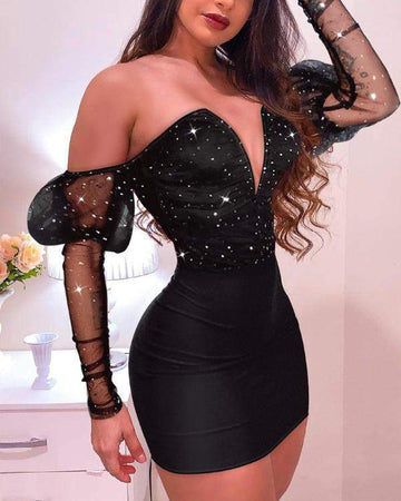 Fashionable Sequined Off-Shoulder Dress