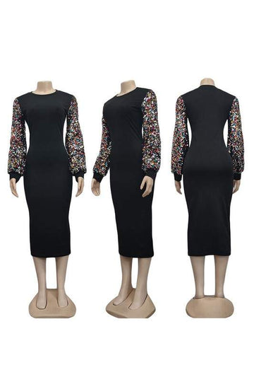SEQUINS LONG SLEEVE MIDI DRESS