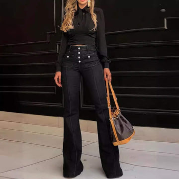 Chic Black Crop Top and Bootcut Jeans
