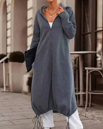 ZIP UP DRAWSTRING HEM LONGLINE HOODIE