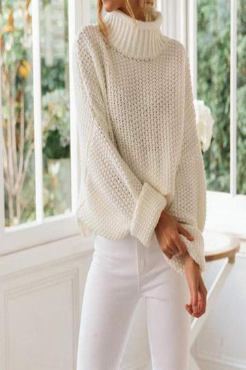 KNITTED RIBBED CASUAL LONG SLEEVE SWEATER