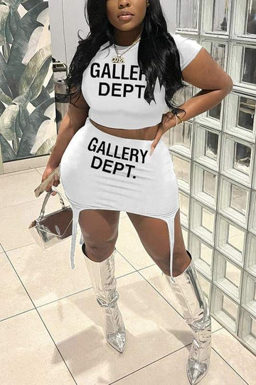LETTER PRINTED CROP TEE AND SKIRT SET