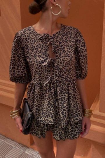 LEOPARD PRINT TOP SKIRT SET