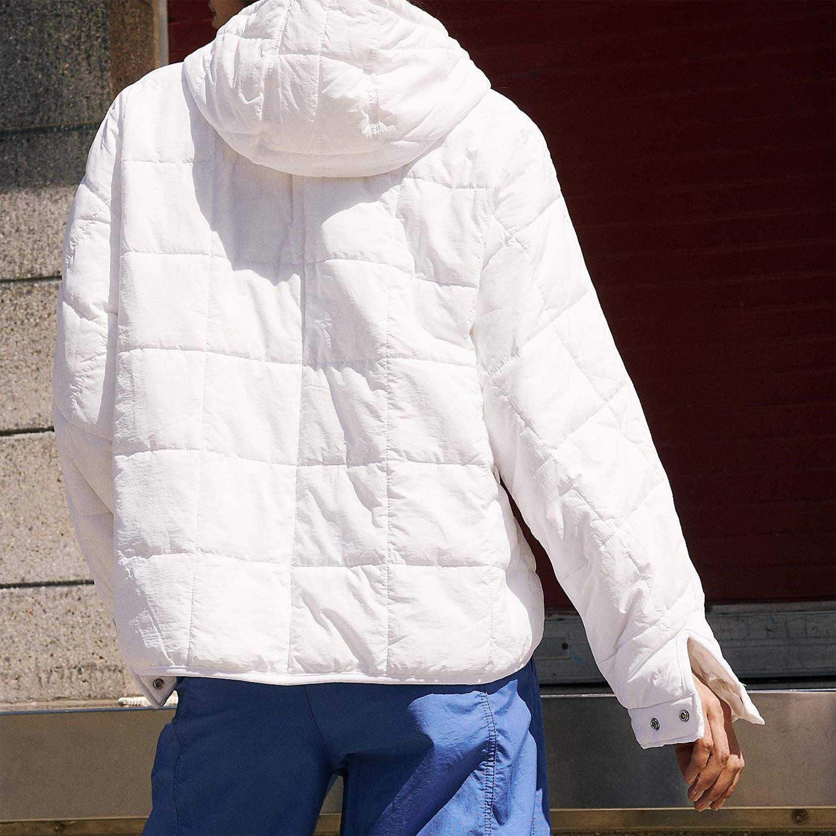 SOLID COLOR HOODED COTTON PADDED FOLDABLE PADDED PULLOVER POCKET LONG SLEEVE COAT FOR WOMEN