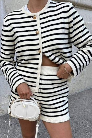 STRIP KNITTED TOP AND SHORTS SET