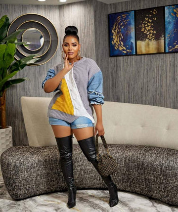 STYLISH PATCHWORK COLOR BLOCKING PULLOVER SWEATER TOPS