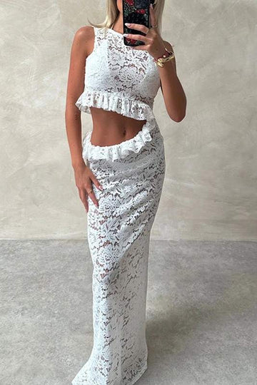FLORAL LACE TOP SKIRT SET