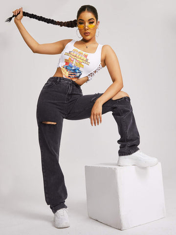 Casual Ripped High-Waisted Jeans
