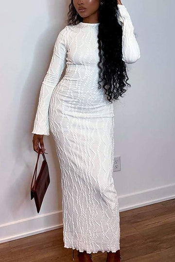 TEXTURED LONG SLEEVE MAXI DRESS