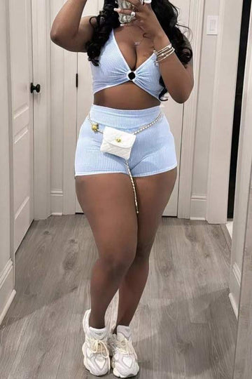 CUTOUT CROP TOP AND SHORTS SET