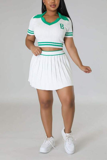 KNITTED SHIRT AND PLEATS SKIRT SET