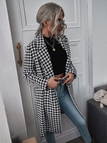 LAPEL COLLAR DOUBLE BREASTED HOUNDSTOOTH COAT
