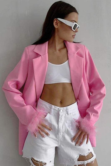 FAUX FUR SLEEVE SUIT JACKET