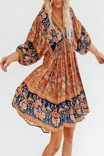 CAUSAL BOHEMIAN PRINT SHORT DRESS